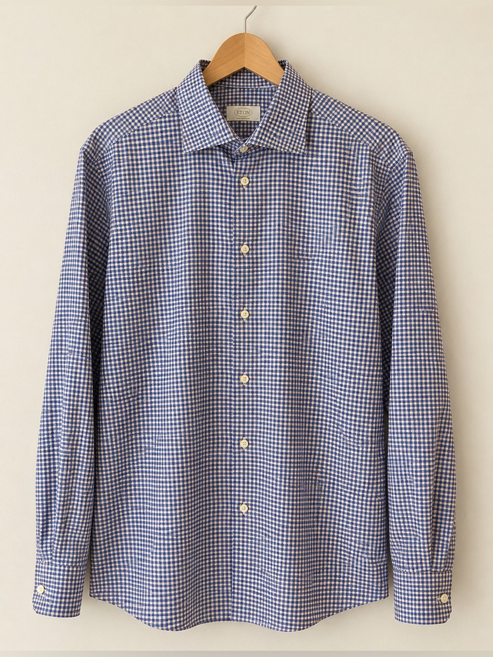 Eton Blue and White Gingham Dress Shirt